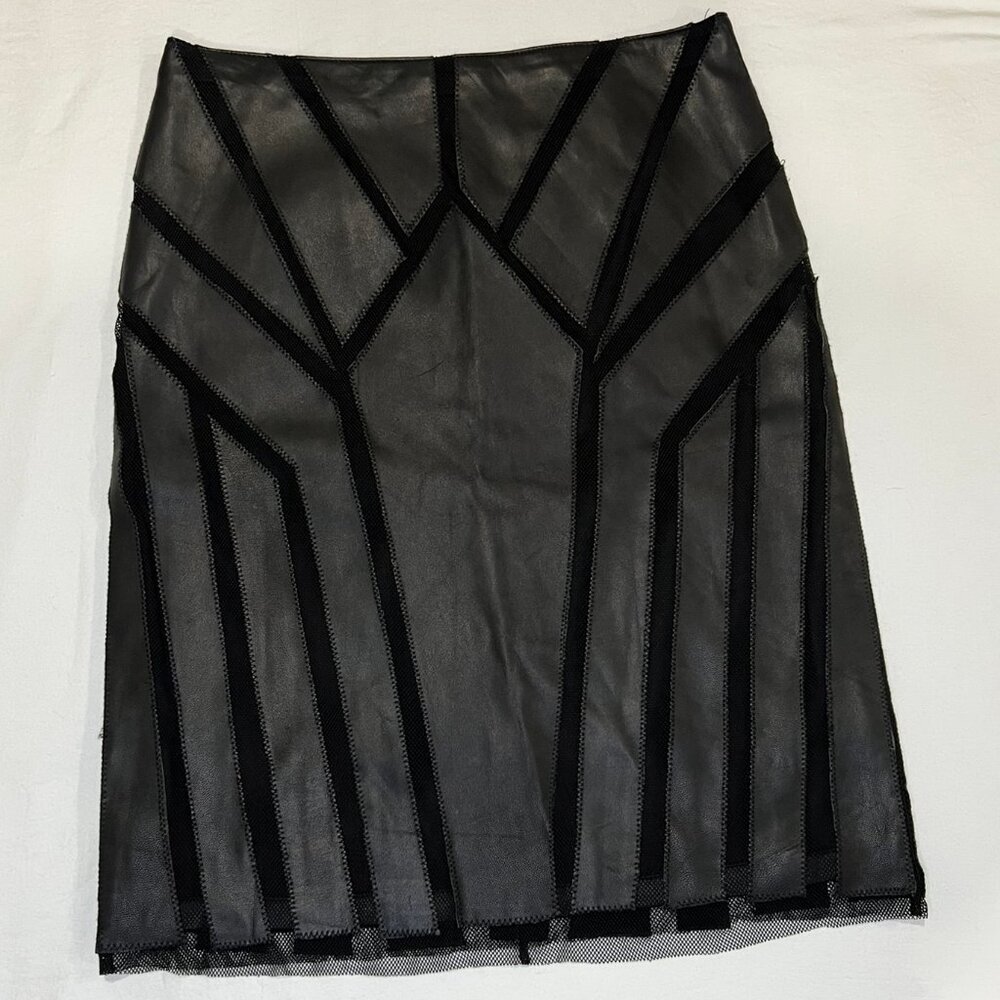 Leather and mesh panel black pencil skirt